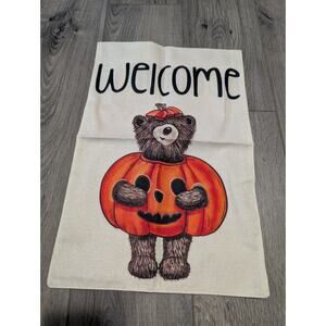 Garden Flag 12x18in Burlap Double-sided Halloween Welcome Teddy Bear Pumpkin